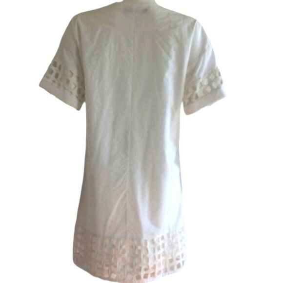 EC ZARA BASIC SHORT SHORT SLEEVE WHITE COTTON DRESS W/ SQUARE LACE SZ.XS - Picture 2 of 6